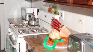 A kitchen with a stove, a kettle, a toaster, and a knife block. - Luxurious Rooms And Crisp, Virgin Mountain Air Awaits....Chef on Call (Cave Valley)
