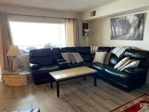 Smart TV, fireplace, DVD player, books