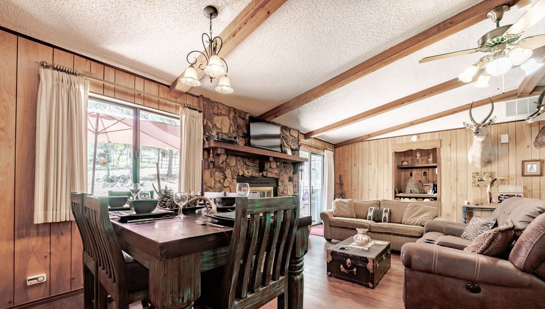 Televisión, chimenea y reproductor de DVD 