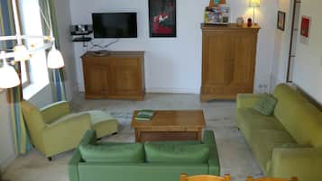 TV, DVD player, table tennis, books
