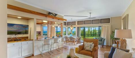 Télévision à écran plat, lecteur de DVD, chaîne hi-fi, espaces bureaux