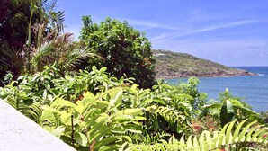 A coastal landscape with lush greenery and a view of the sea. - BOUGAINVILLIERS Very Private and Charming Villa With Sea View Close to the Beach (Anse de Marigot)