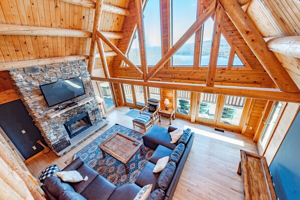 Smart TV, fireplace, video games, DVD player