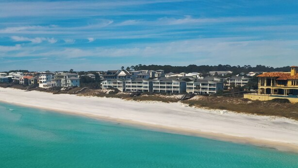 A coastal residential area with beachfront properties. - Beautifully Decorated Gulf Front Townhome In Private Gated Community (Santa Rosa Beach)