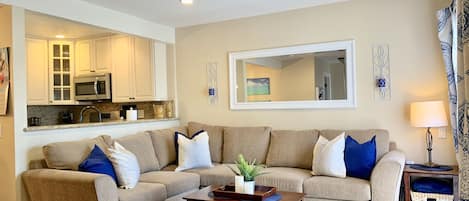 Smart TV, fireplace, DVD player, books