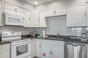 Fridge, microwave, oven, stovetop - Gulf Front Renovated Ground Floor Condo with Amazing Views - Beach chairs incl. (Panama City Beach)