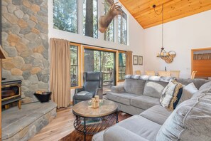 Televisión, chimenea, reproductor de DVD y tenis de mesa 