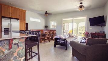 Flat-screen TV, Netflix, DVD player, books