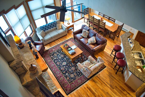 Smart TV, fireplace, video games, DVD player