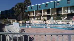 View of the building from the pool.  CDM-23 is a unit with the upper 2 floors.