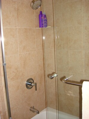 Secadora de cabello, toallas, jabón, papel de baño