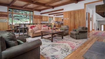 TV, fireplace, DVD player, foosball