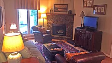 Smart TV, chimenea, reproductor de DVD