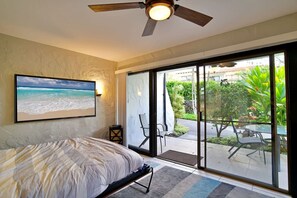 1 bedroom, desk, iron/ironing board, travel crib