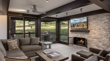 TV, fireplace