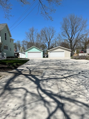 Large driveway provided for parking. 