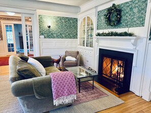 TV connectée, cheminée, jeux vidéo, lecteur de DVD