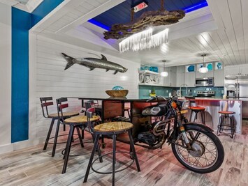 Motorcycle Dinning Room Table, Custom Cabinets, Ship Lap Walls and Ceiling  