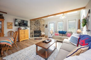 TV, fireplace, table football