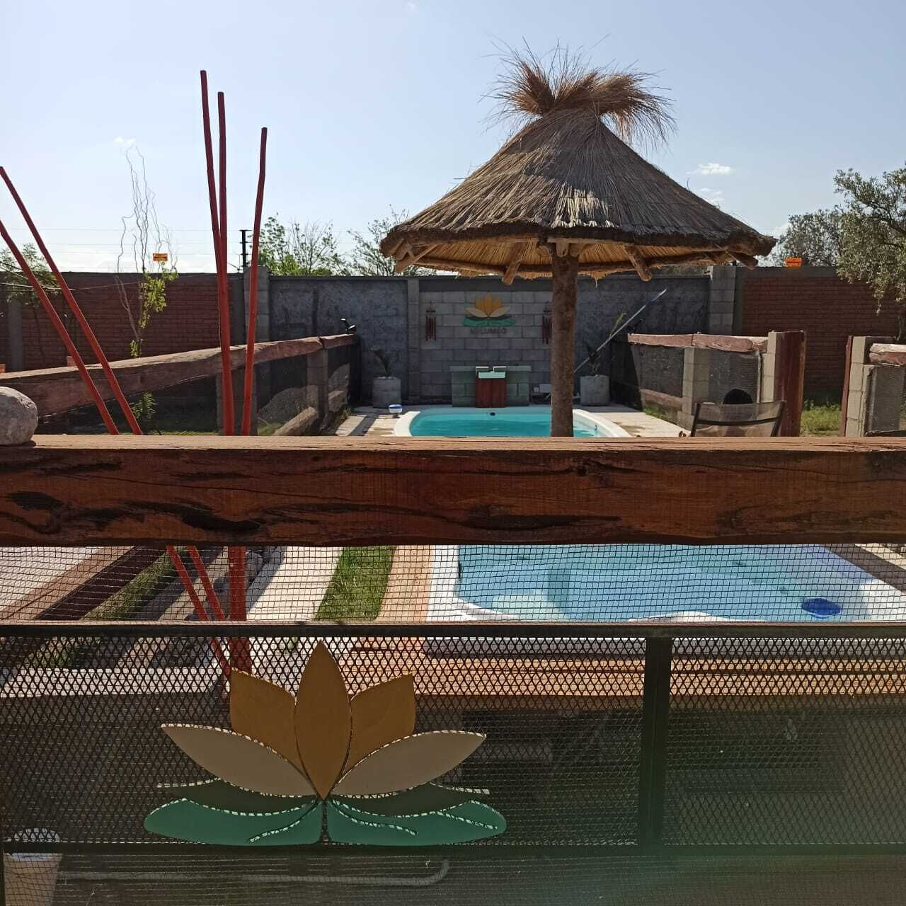 Seasonal outdoor pool, pool umbrellas