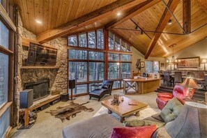 TV, fireplace, DVD player, stereo - Apache Pines Estate: 'The greatest escape ever!' w/ Hot Tub & Pet Friendly. (Ruidoso)