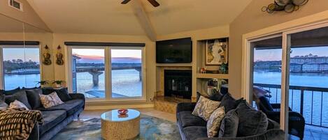 Smart TV, fireplace, video games, DVD player