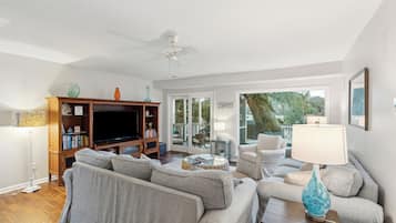 Smart TV, DVD player, books, music library