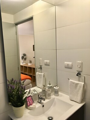 Economy Apartment, 1 Queen Bed, Accessible, Private Bathroom | Bathroom | Shower, hair dryer, towels, toilet paper - Moneda Express Apart (Santiago)