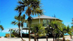 A coastal building with a curved roof, surrounded by palm trees and a clear blue sky. - ONE OF A KIND PROPERTY! Breathtaking Views, Ocean Breezes, Huge Dock, Peaceful (Georgetown)