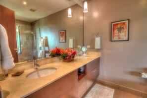 Regadera, secadora de cabello, bidet, toallas 