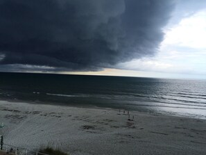 On the beach, sun-loungers, beach towels