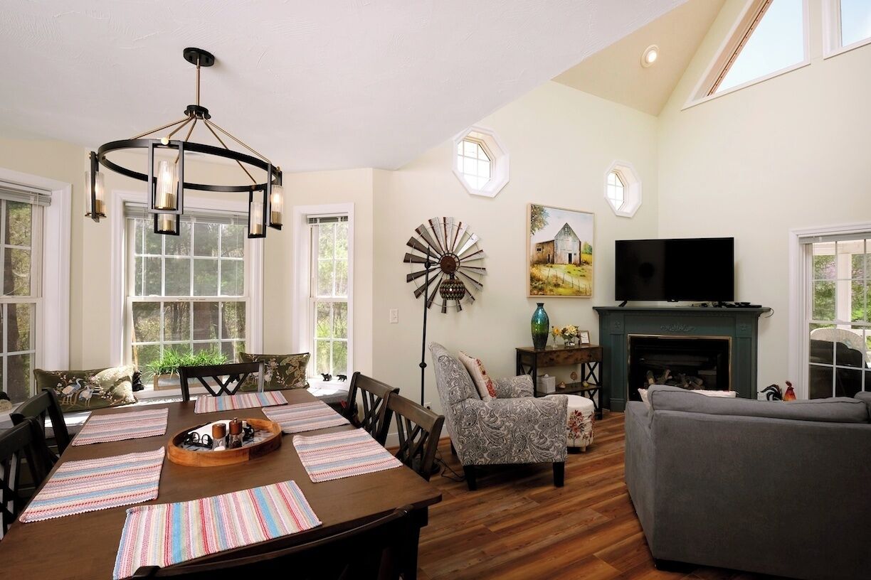 Smart TV, fireplace, DVD player, video library