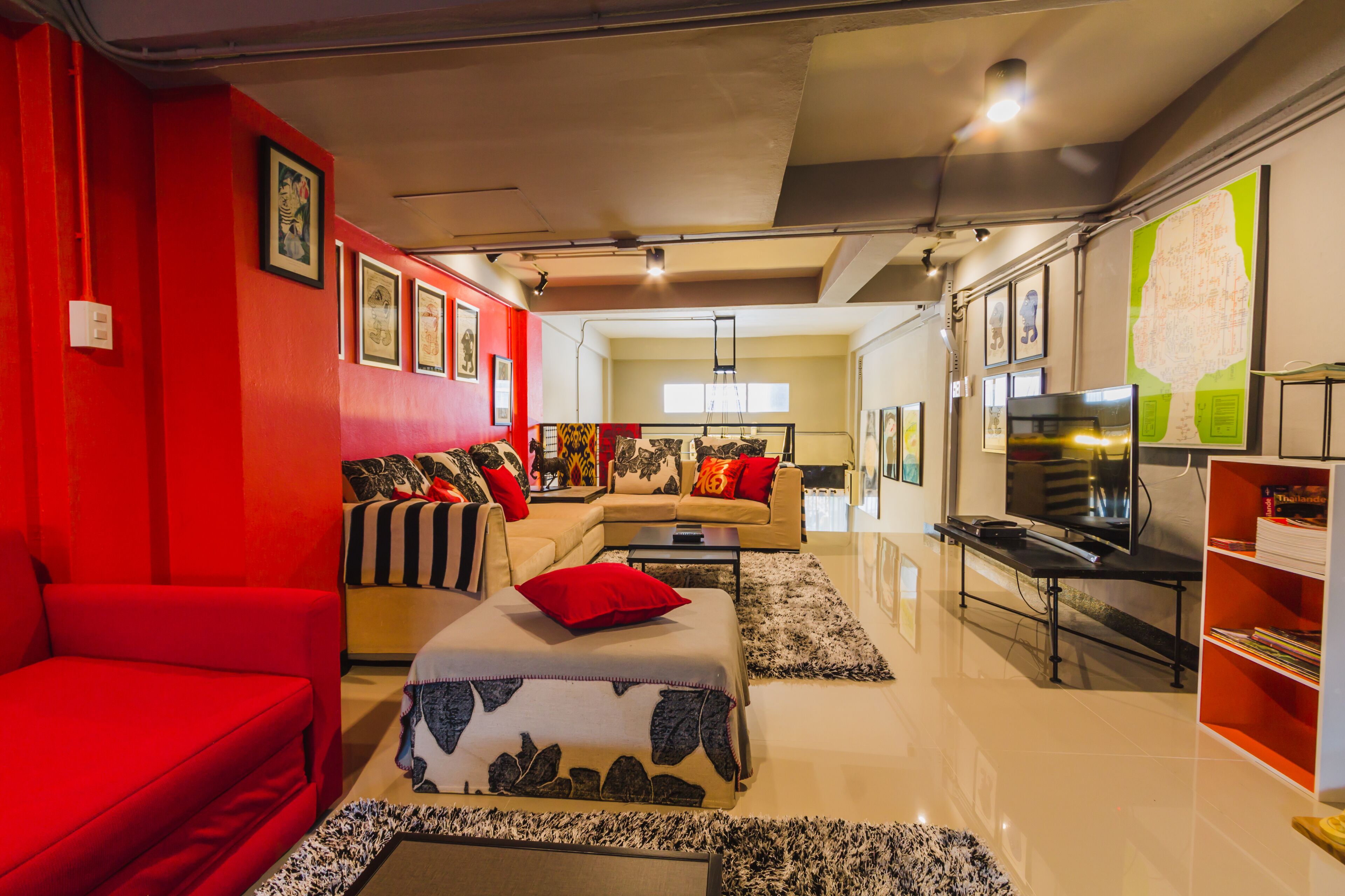 Smart TV, DVD player, books, video library