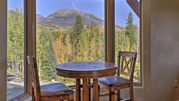 A corner room with a large window offering a mountain view. - 7 Mi to Copper Mtn: Condo w/ Deck & Stunning Views (Frisco)
