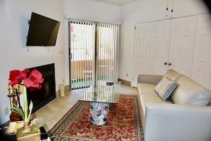 TV, fireplace