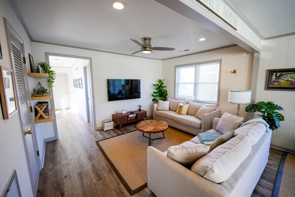 Smart TV, DVD player, books, stereo