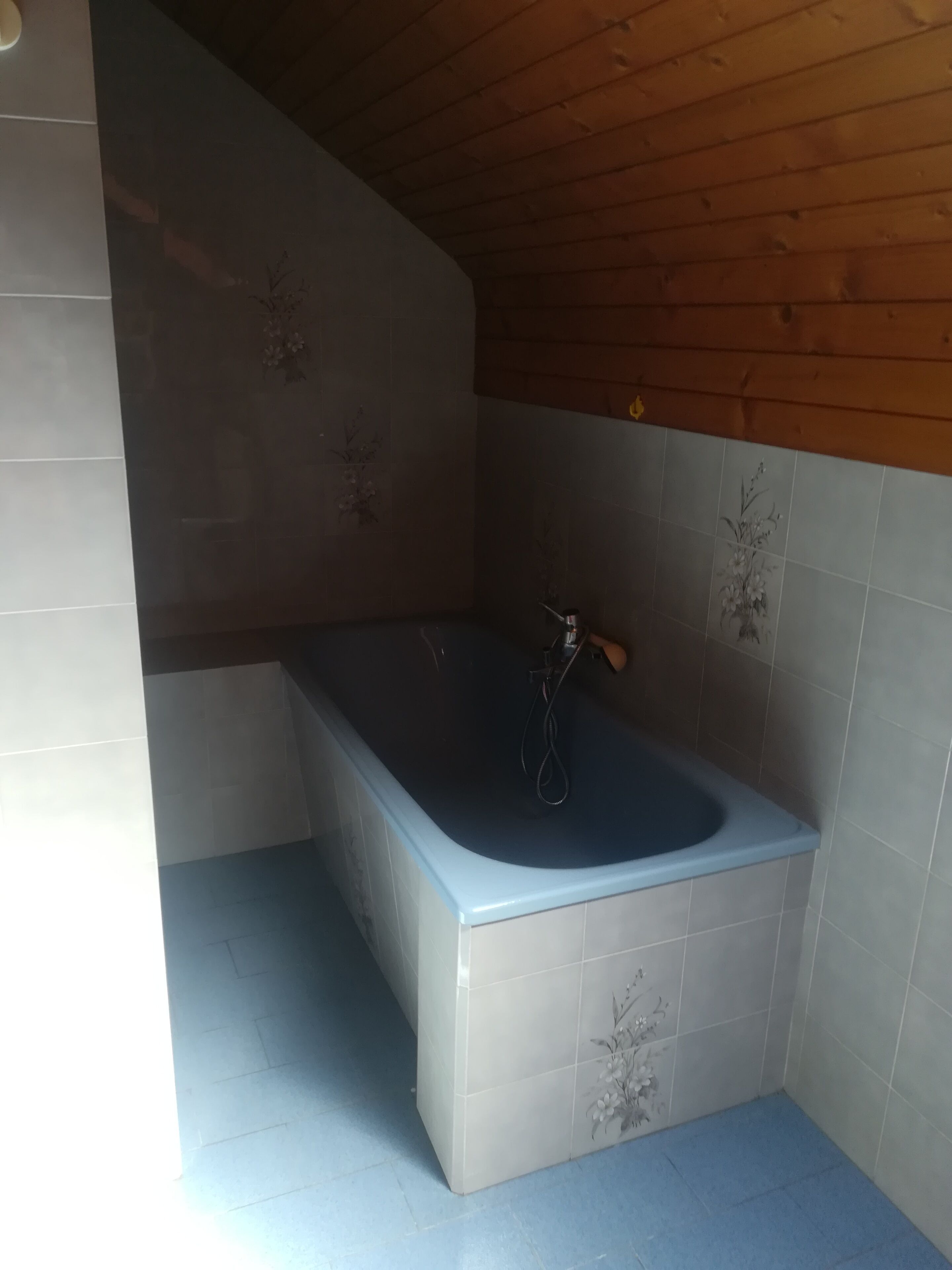 Een bad, een haardroger, handdoeken, zeep