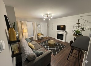 Smart TV, fireplace, stereo