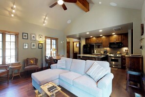 TV, fireplace, DVD player, books