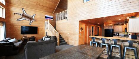 Télévision, cheminée, espaces bureaux