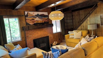 TV, fireplace, DVD player, video library