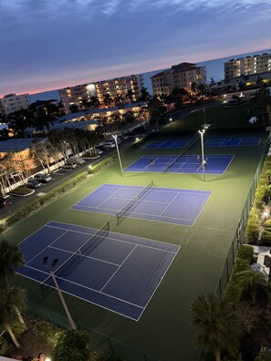 Enjoy a game of tennis under the stars at our outdoor tennis court complex.