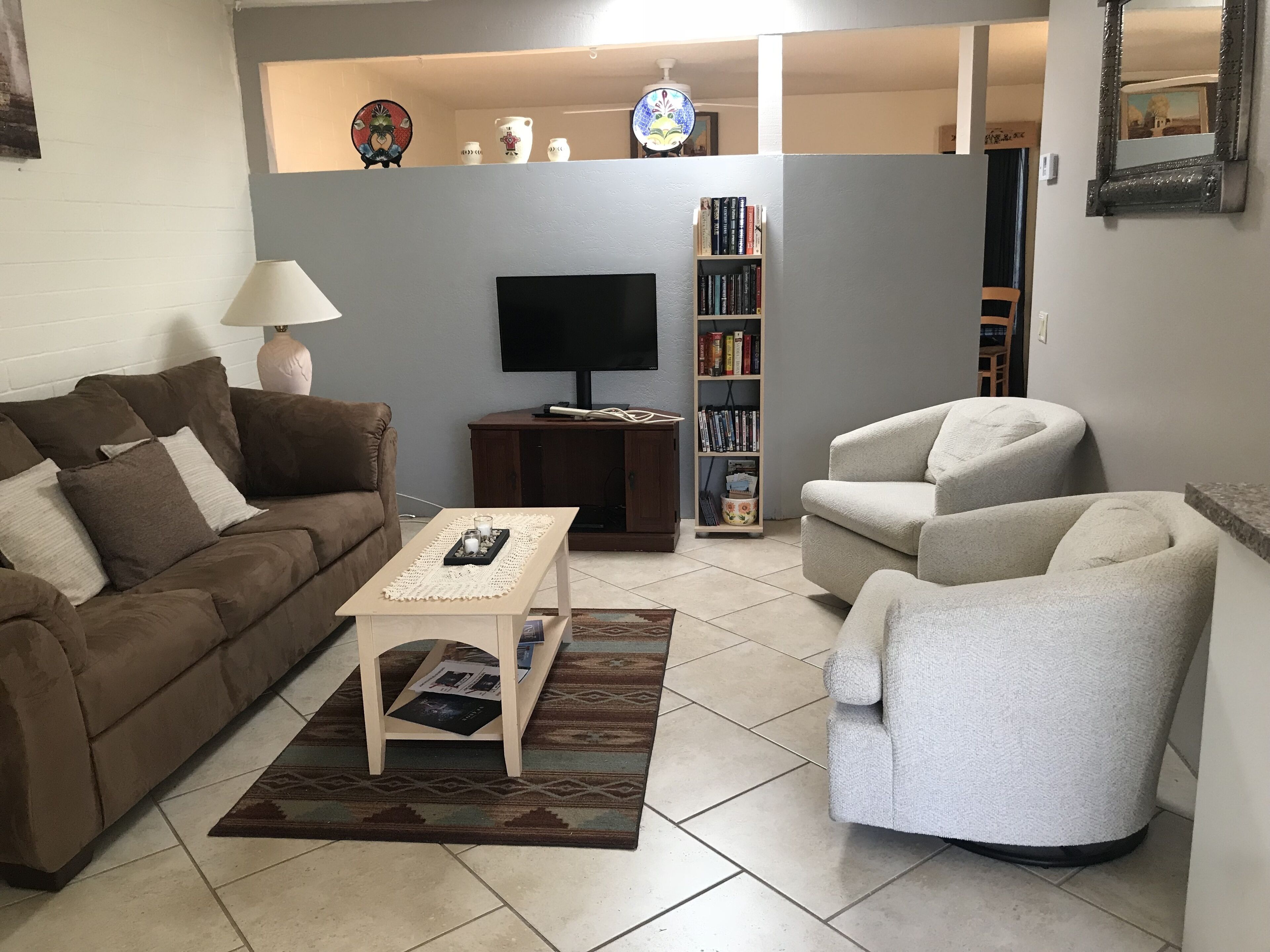 TV, DVD player, books
