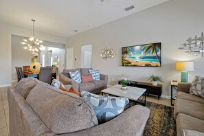 Smart TV, video games, DVD player, foosball