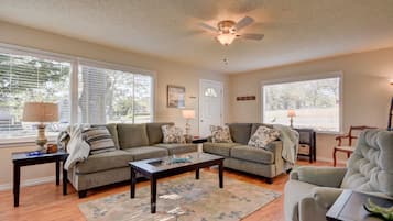 Smart TV, DVD player, books, video library