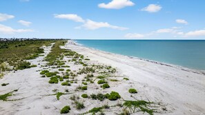 A beach with sparse vegetation and a clear sky. - Blind Pass Condos at Bowman's Beach E210 on beautiful Sanibel Island (Sanibel Island)
