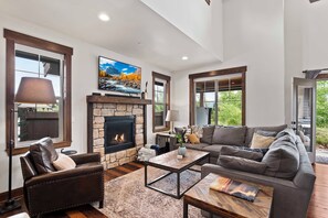 Smart TV, fireplace, video games, DVD player