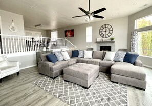 Smart TV, fireplace, foosball, table tennis