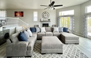 Smart TV, fireplace, table football, ping pong