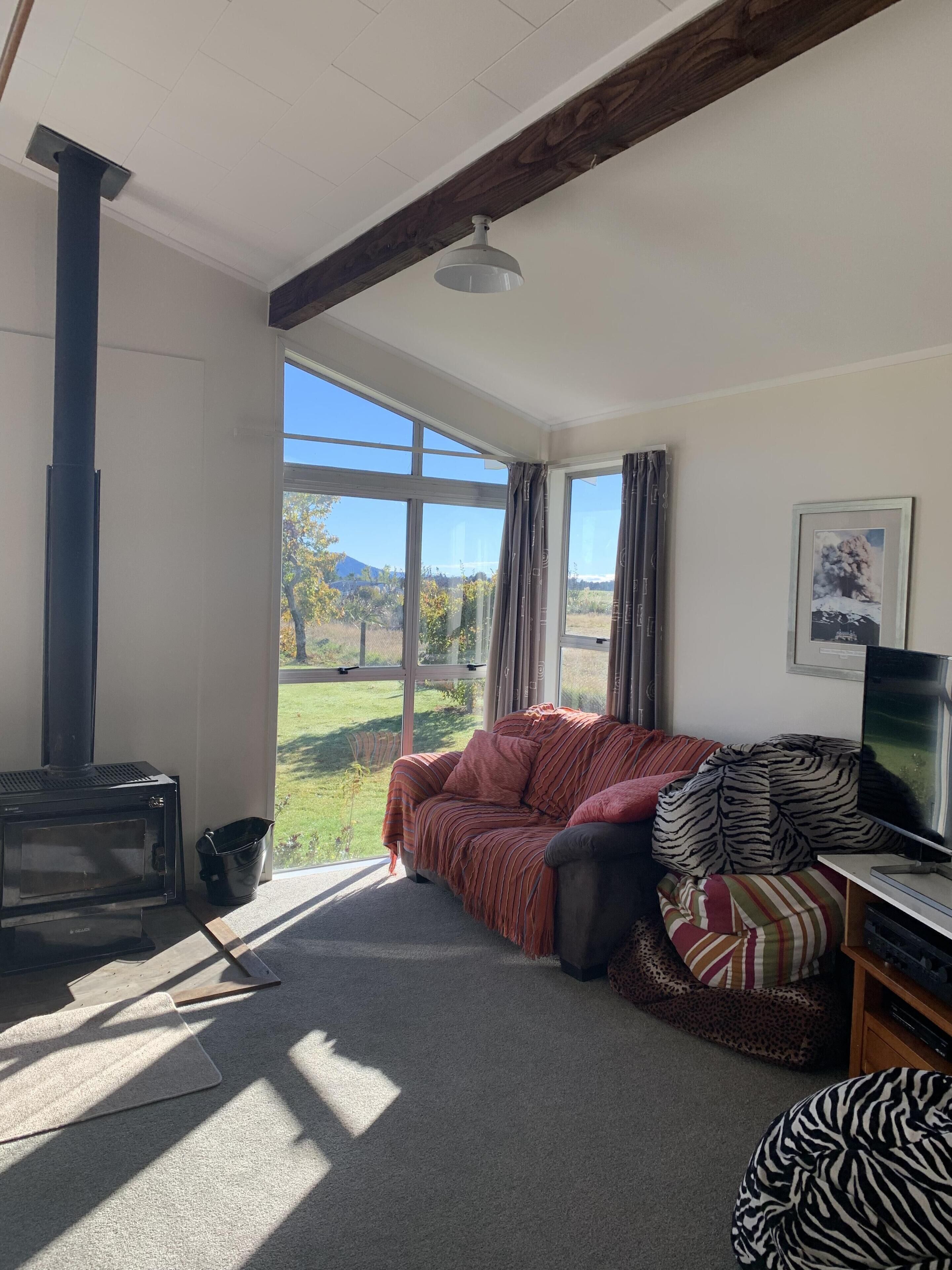 Smart TV, fireplace, DVD player, books